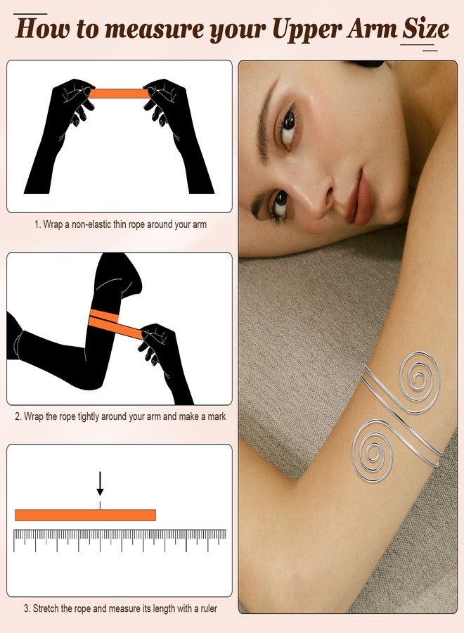 LOREMOW 7Pcs Upper Arm Cuff for Women Gold Silver Open Arm Cuff Bracelets Adjustable Armlet Armband Minimalist Coil Swirl Arm Cuff Bracelet Jewelry Silver B - Image 3